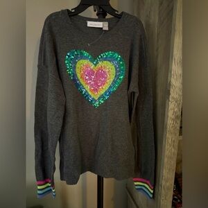 The Children's Place Gray Sweater with rainbow cuffs and Sequin Heart